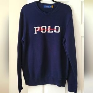 Polo Ralph Lauren Logo Signature Intarsia Navy Blue Pull Over Sweater Mens